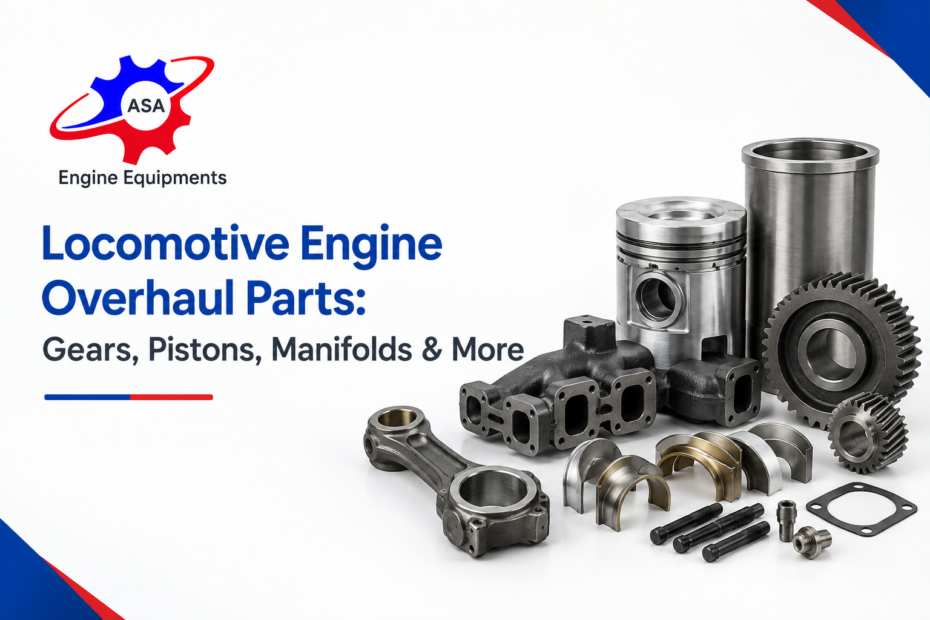 Locomotive Engine Overhaul Parts including gears, piston pins and manifold assembly
