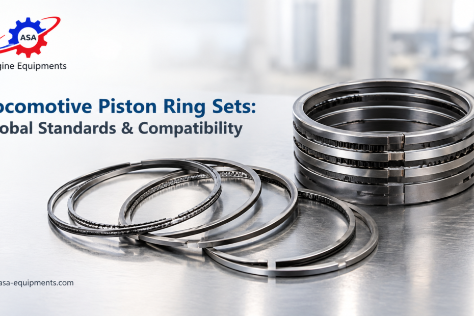 Locomotive piston ring sets for diesel engine pistons